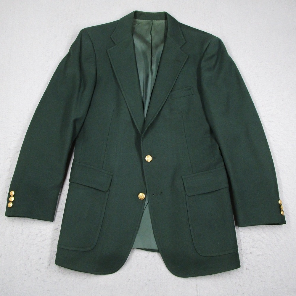 Vintage Chaps Ralph Lauren Mens Green Virgin Wool Blazer Equestrian Gold Buttons